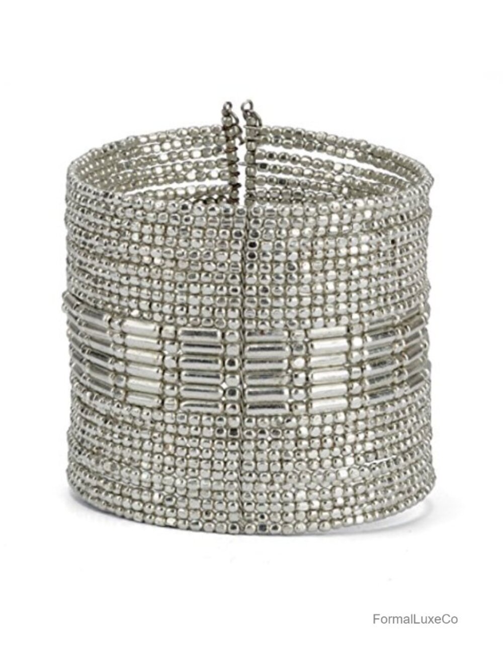 Handmade Silver Beaded Cuff Bangle Bracelet with Gift Box